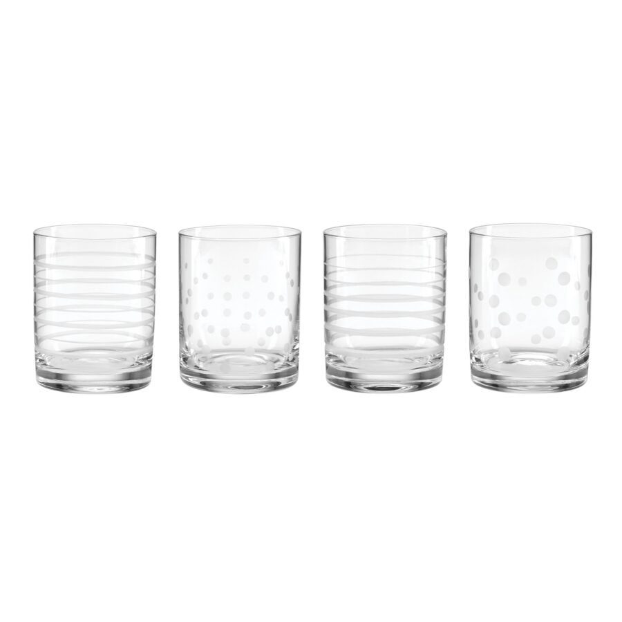 Etched Dot & Swirl Double Old Fashioned Glasses, Set of 4