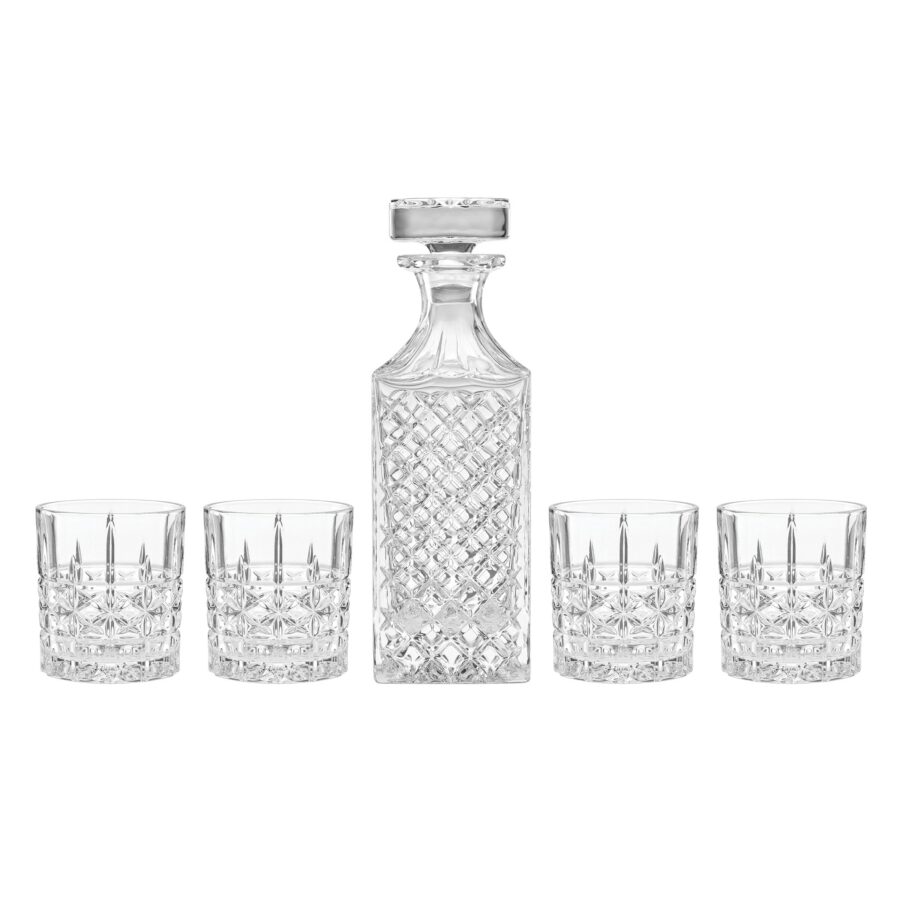 Starburst Cut Whiskey Decanter & Glass Set, 5-Piece