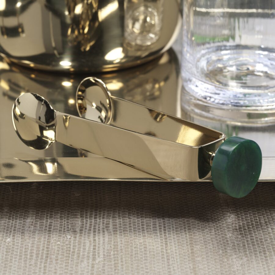 Gold Ice Tongs with Green Marble Accent