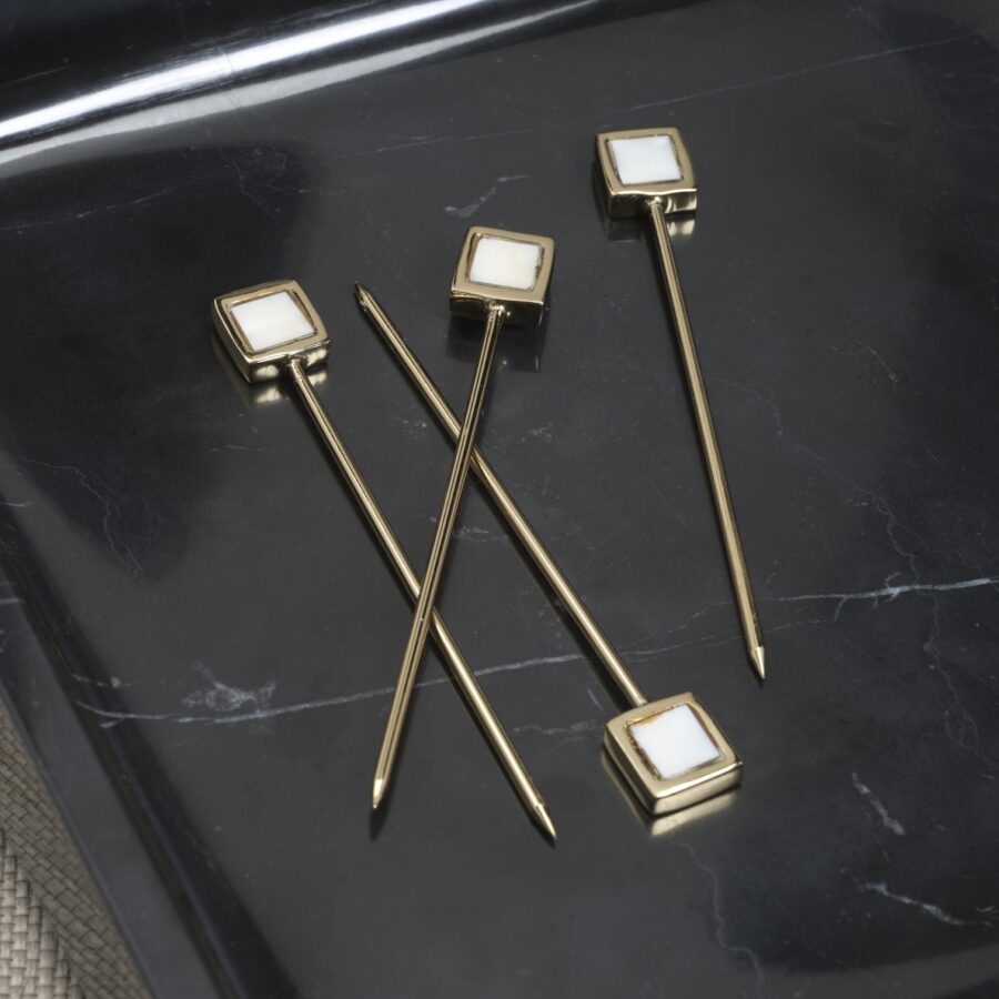 Gold Cocktail Picks with Mother of Pearl Accent Set of 4